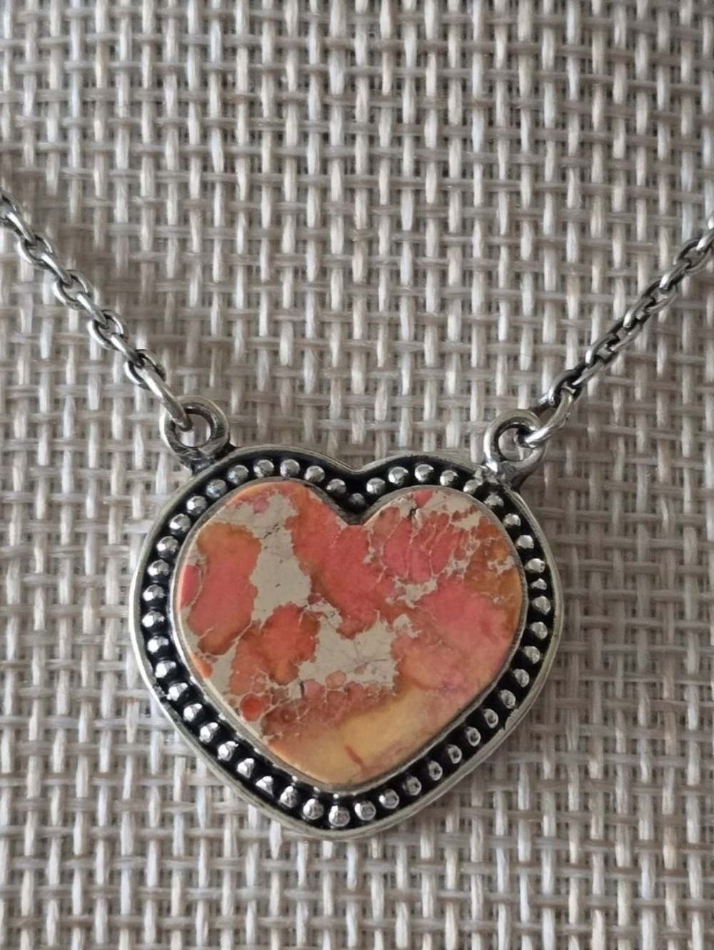 Orange Sediment Jasper Heart Pendant  Sterling Silver Necklace, Southwestern